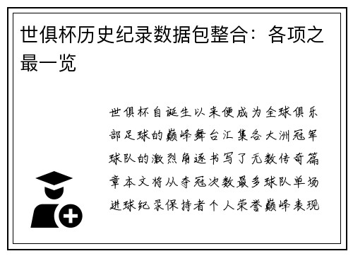世俱杯历史纪录数据包整合：各项之最一览
